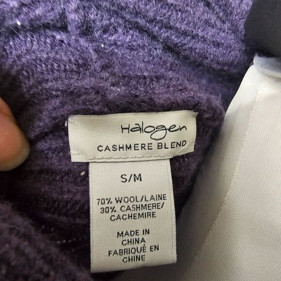 Halogen Purple Cashmere Wool Cowl Neck Sweater M Lagenlook 3/4 Sleeve Relaxed - Picture 8 of 9